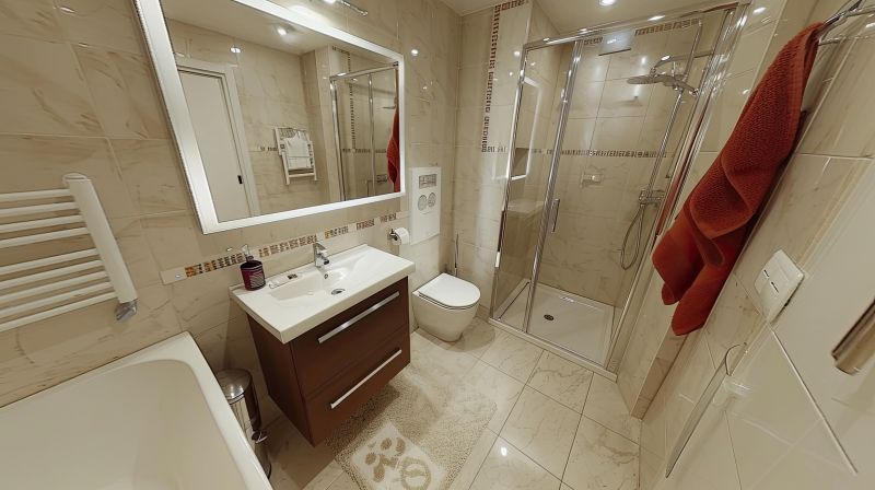 Vanity with integrated lighting and large mirror